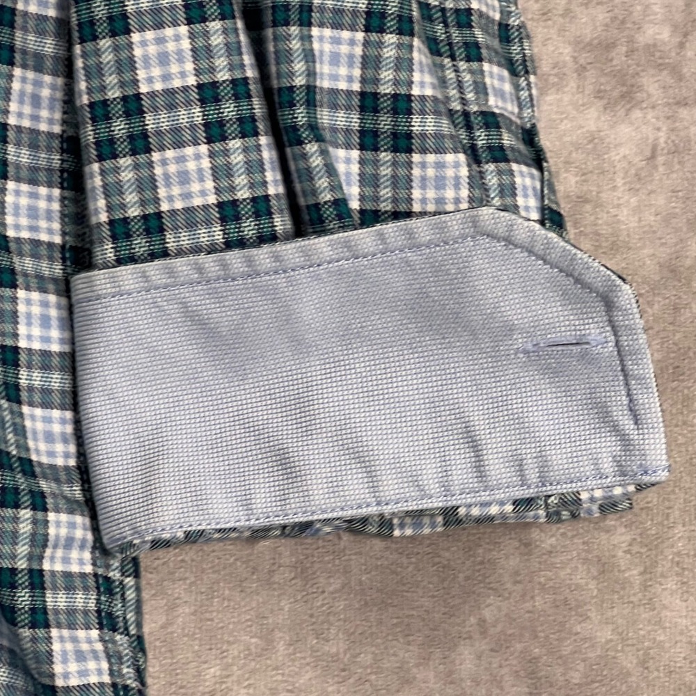 Johnston & Murphy Button Down Shirt Mens Large Teal Blue Plaid Flip Cuff L/S - Picture 8 of 12
